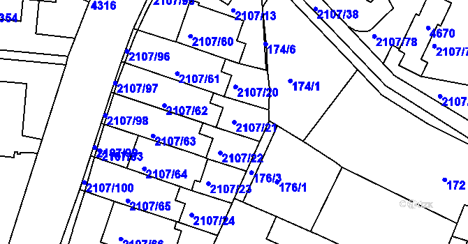 Parcela st. 2107/21 v KÚ Komín, Katastrální mapa