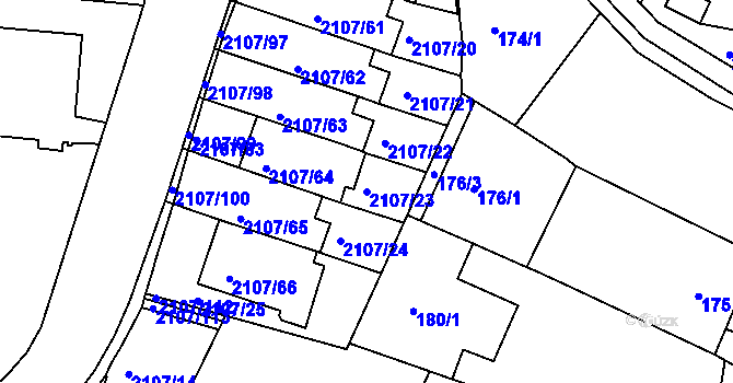 Parcela st. 2107/23 v KÚ Komín, Katastrální mapa