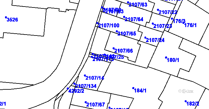 Parcela st. 2107/25 v KÚ Komín, Katastrální mapa