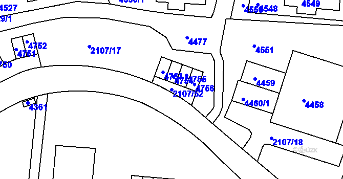 Parcela st. 2107/52 v KÚ Komín, Katastrální mapa
