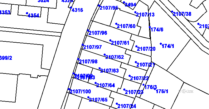 Parcela st. 2107/62 v KÚ Komín, Katastrální mapa