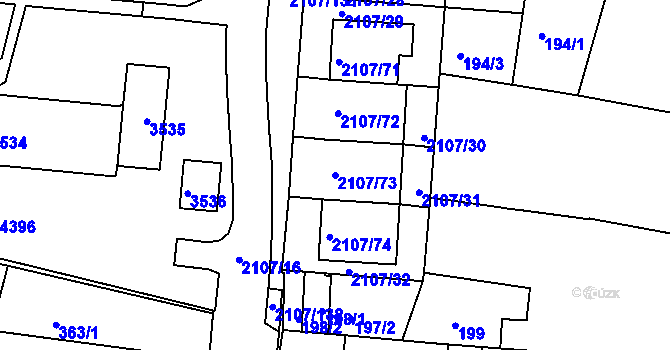 Parcela st. 2107/73 v KÚ Komín, Katastrální mapa