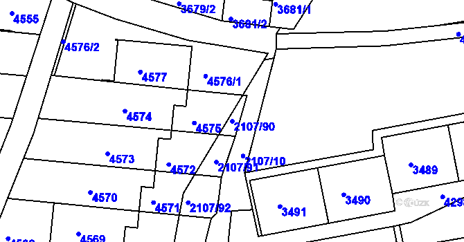 Parcela st. 2107/90 v KÚ Komín, Katastrální mapa