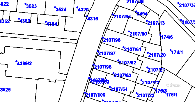 Parcela st. 2107/97 v KÚ Komín, Katastrální mapa