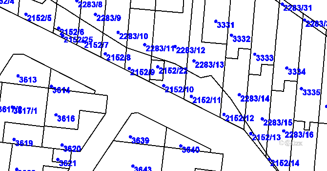Parcela st. 2152/10 v KÚ Komín, Katastrální mapa