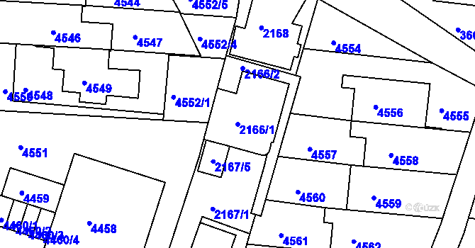 Parcela st. 2166/1 v KÚ Komín, Katastrální mapa