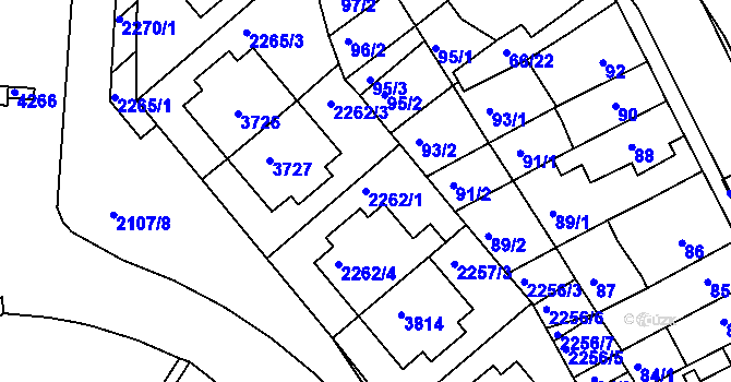 Parcela st. 2262/1 v KÚ Komín, Katastrální mapa