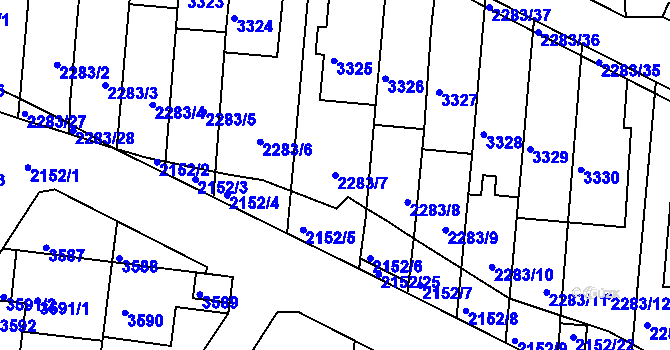 Parcela st. 2283/7 v KÚ Komín, Katastrální mapa