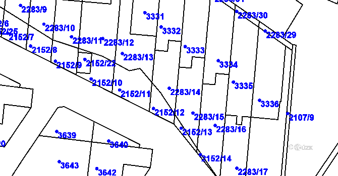 Parcela st. 2283/14 v KÚ Komín, Katastrální mapa