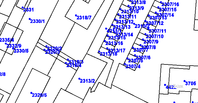 Parcela st. 2313/18 v KÚ Komín, Katastrální mapa