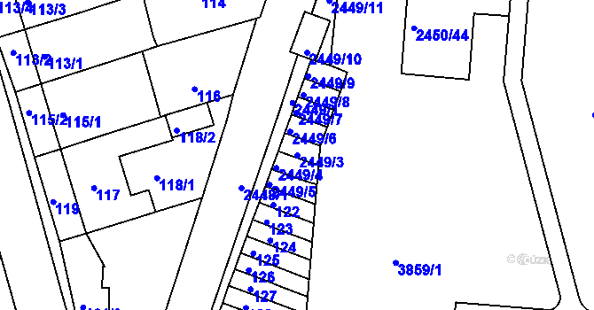 Parcela st. 2449/3 v KÚ Komín, Katastrální mapa