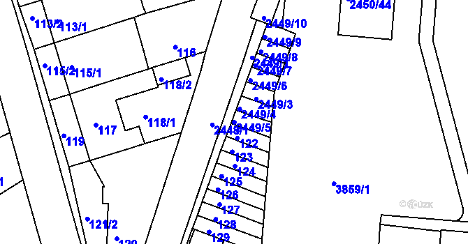 Parcela st. 2449/5 v KÚ Komín, Katastrální mapa