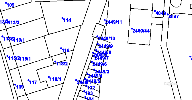 Parcela st. 2449/8 v KÚ Komín, Katastrální mapa