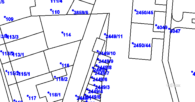 Parcela st. 2449/10 v KÚ Komín, Katastrální mapa