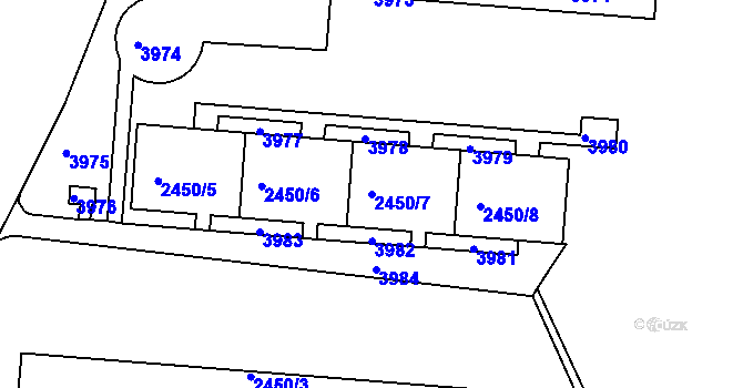 Parcela st. 2450/7 v KÚ Komín, Katastrální mapa