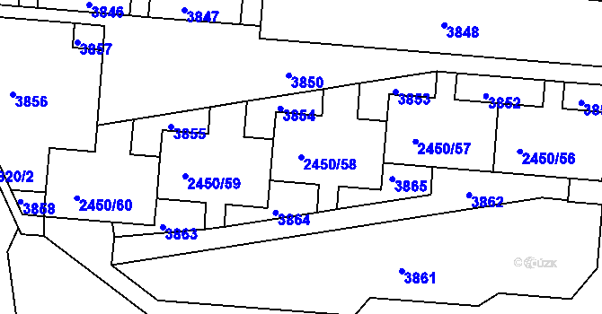 Parcela st. 2450/58 v KÚ Komín, Katastrální mapa
