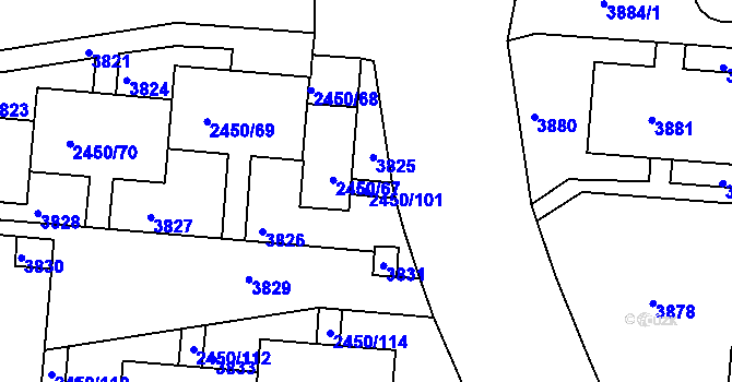Parcela st. 2450/101 v KÚ Komín, Katastrální mapa