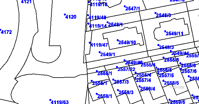 Parcela st. 2549/1 v KÚ Komín, Katastrální mapa