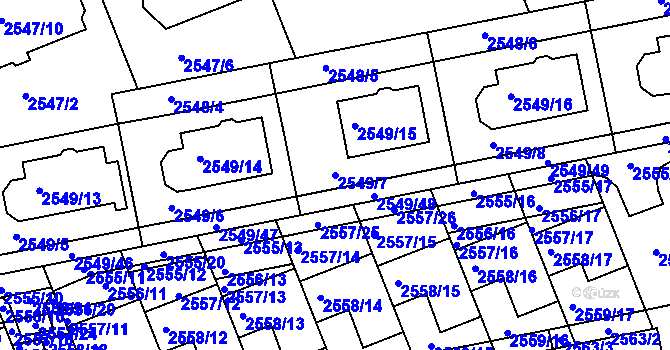 Parcela st. 2549/7 v KÚ Komín, Katastrální mapa