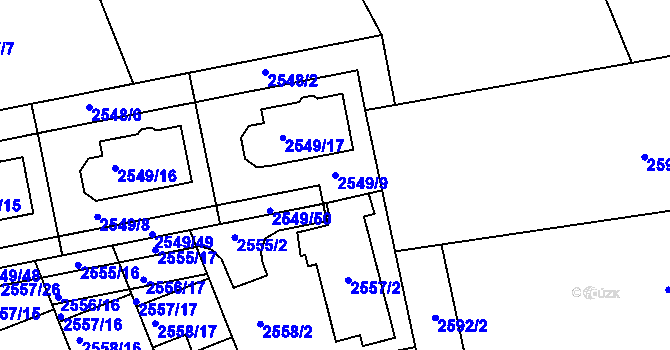 Parcela st. 2549/9 v KÚ Komín, Katastrální mapa