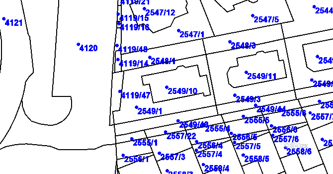 Parcela st. 2549/10 v KÚ Komín, Katastrální mapa
