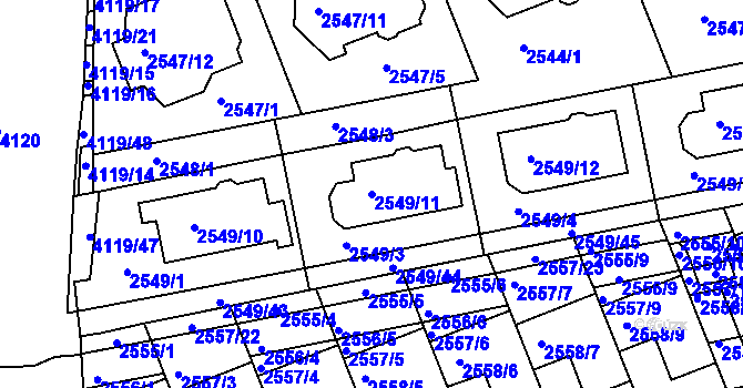 Parcela st. 2549/11 v KÚ Komín, Katastrální mapa
