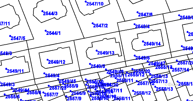 Parcela st. 2549/13 v KÚ Komín, Katastrální mapa