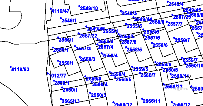 Parcela st. 2558/4 v KÚ Komín, Katastrální mapa
