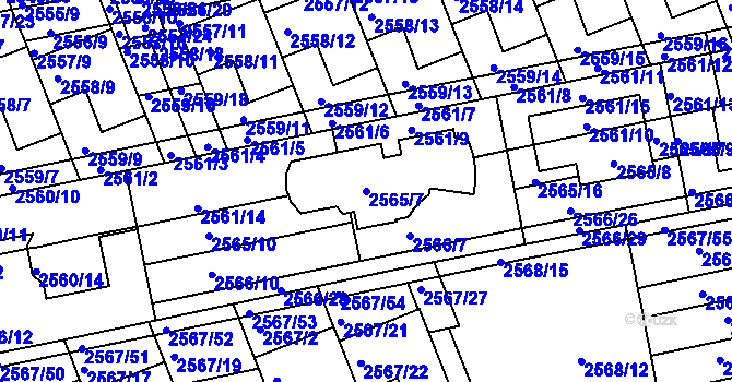 Parcela st. 2565/7 v KÚ Komín, Katastrální mapa