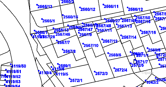Parcela st. 2567/10 v KÚ Komín, Katastrální mapa