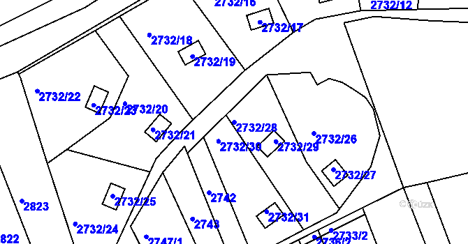 Parcela st. 2732/28 v KÚ Komín, Katastrální mapa