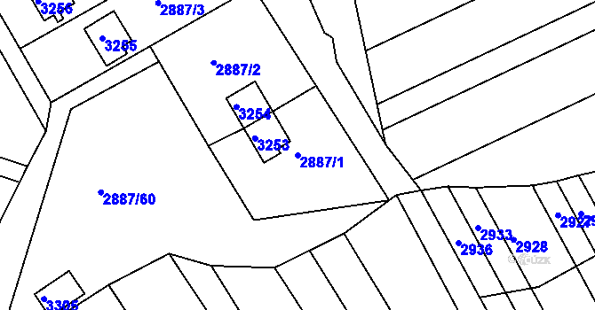 Parcela st. 2887/1 v KÚ Komín, Katastrální mapa