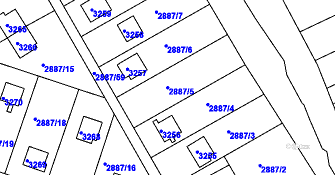 Parcela st. 2887/5 v KÚ Komín, Katastrální mapa