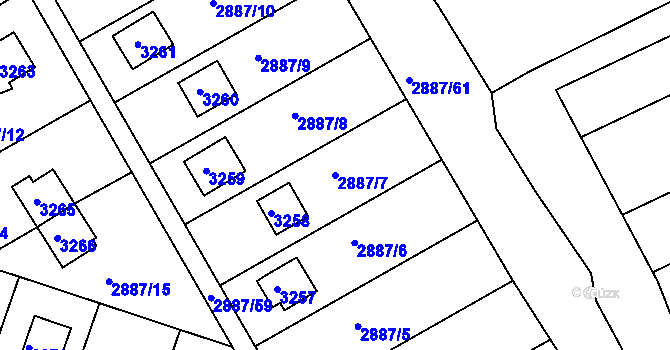 Parcela st. 2887/7 v KÚ Komín, Katastrální mapa