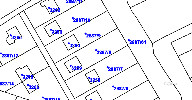 Parcela st. 2887/8 v KÚ Komín, Katastrální mapa