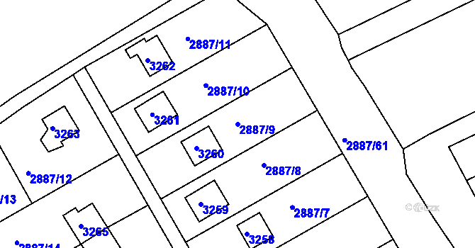 Parcela st. 2887/9 v KÚ Komín, Katastrální mapa
