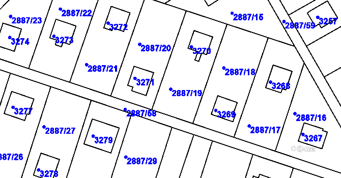Parcela st. 2887/19 v KÚ Komín, Katastrální mapa