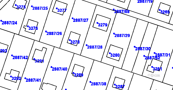 Parcela st. 2887/28 v KÚ Komín, Katastrální mapa