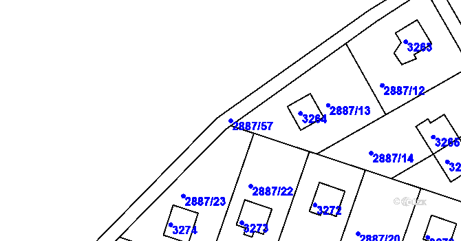 Parcela st. 2887/57 v KÚ Komín, Katastrální mapa