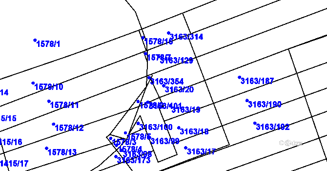 Parcela st. 3163/20 v KÚ Komín, Katastrální mapa
