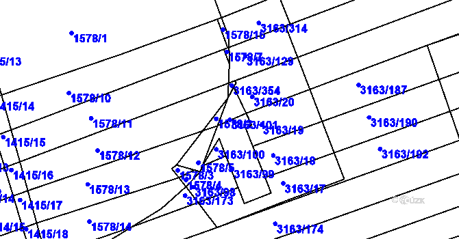 Parcela st. 3163/101 v KÚ Komín, Katastrální mapa