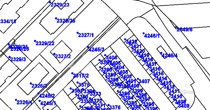 Parcela st. 3406 v KÚ Komín, Katastrální mapa