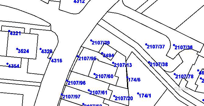 Parcela st. 3494 v KÚ Komín, Katastrální mapa