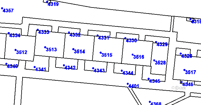 Parcela st. 3515 v KÚ Komín, Katastrální mapa