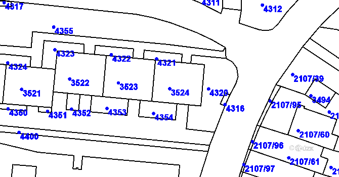 Parcela st. 3524 v KÚ Komín, Katastrální mapa