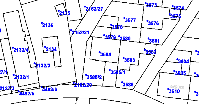 Parcela st. 3584 v KÚ Komín, Katastrální mapa