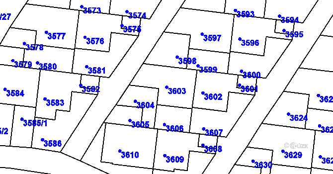 Parcela st. 3603 v KÚ Komín, Katastrální mapa