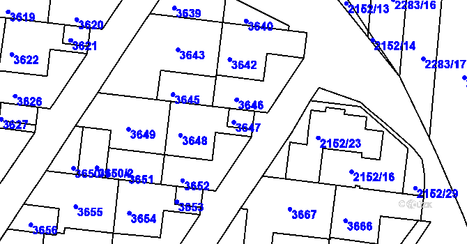 Parcela st. 3647 v KÚ Komín, Katastrální mapa