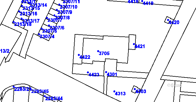 Parcela st. 3705 v KÚ Komín, Katastrální mapa