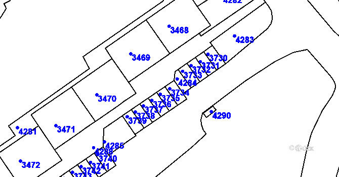 Parcela st. 3734 v KÚ Komín, Katastrální mapa
